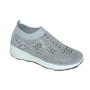 GND Mirror Wedge Gray Stretch Rhinestone Slip On Sneakers Stylish Bling 10